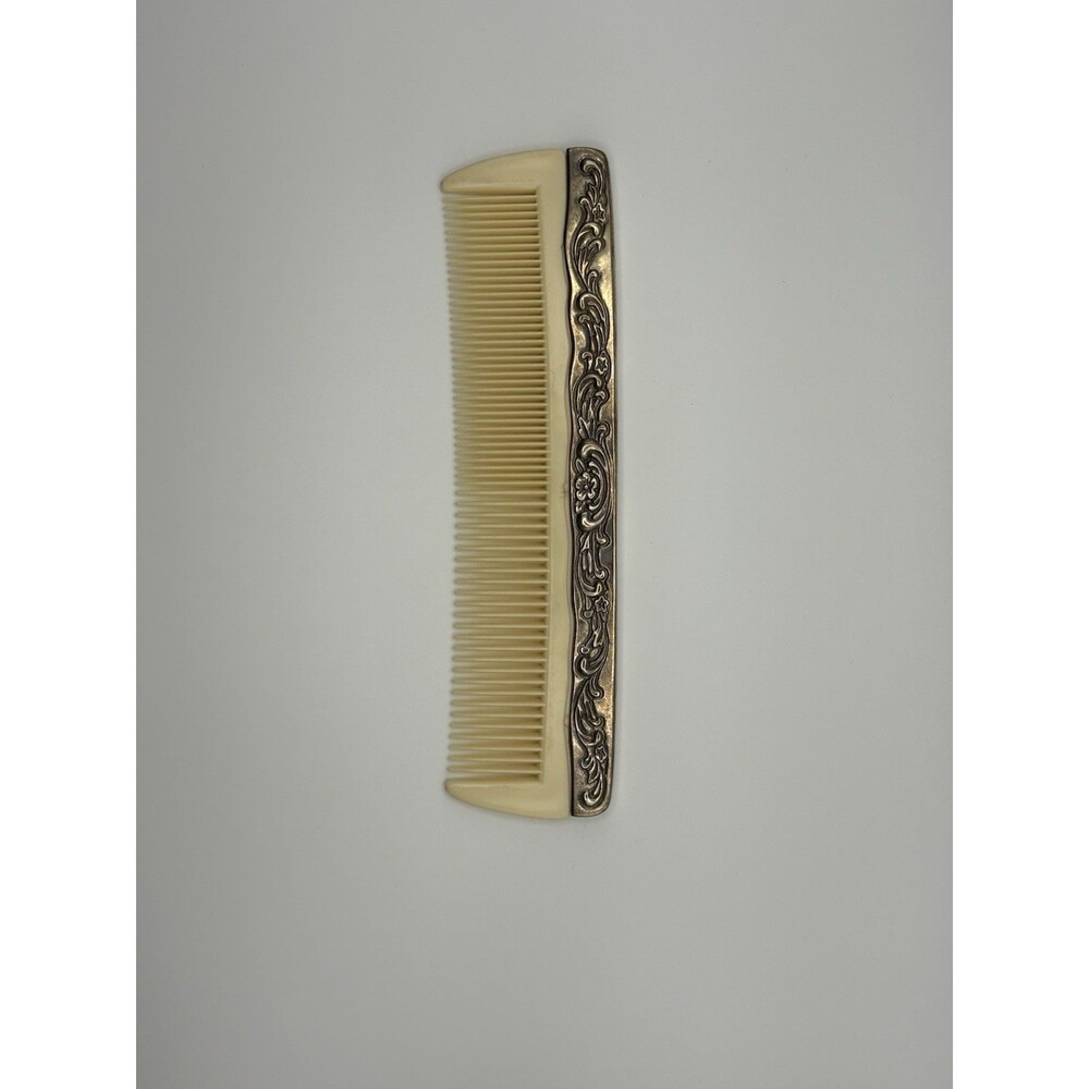 Vintage Silver Plate Ornate Floral Plastic Tooth 7.25" Hair Comb‎ - Picture 2 of 4
